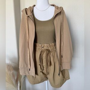 Zenana - 100% Cotton Khaki High Waisted Paperbag Shorts
